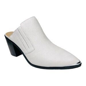 NYDJ Wilma White Leather Pointed Toe Stacked Heel Slip On Mules Size 9